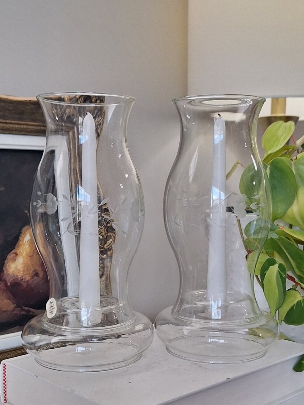 2 princess vintage glass lantern hurricane candlestick candle stick holder